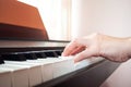 Closeup woman hands playing piano. Music and art background. Royalty Free Stock Photo