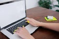 Closeup of woman hands typing on laptop Royalty Free Stock Photo