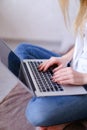 Closeup woman hands typing on laptop keyboard. Royalty Free Stock Photo