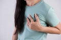Closeup woman having heart attack. Woman touching breast and having chest pain. Healthcare And Medical concept Royalty Free Stock Photo
