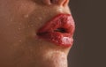 Closeup of woman healthy lips. Cosmetology injections. Beauty plastic. Lip augmentation.