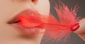 Closeup of woman healthy lips. Cosmetology injections. Beauty plastic. Lip augmentation.