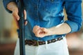 Modern woman checking nails after housekeeping Royalty Free Stock Photo