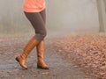 Closeup of woman legs in brown boots. Fall fashion Royalty Free Stock Photo