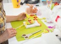 Closeup on woman making easter decorative egg Royalty Free Stock Photo
