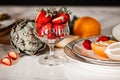 Closeup on woman making fruits salad. Preparing a healthy spring fruit salad.