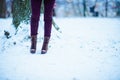 Closeup on woman outdoors in city park in winter Royalty Free Stock Photo
