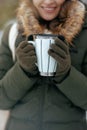 Closeup on woman outdoors in city park in winter Royalty Free Stock Photo