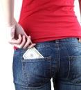 Closeup of woman's bottom with banknotes Royalty Free Stock Photo