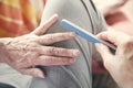 Closeup of woman's hand with nailfile Royalty Free Stock Photo