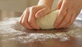 Closeup of woman`s hands kneading dough, homemade flour-made food concept Royalty Free Stock Photo