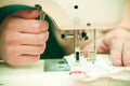 Closeup Of Woman At Sewing Machine Royalty Free Stock Photo