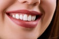 Closeup Woman smile. Teeth whitening. Dental care. Restoration concept. Lips. Royalty Free Stock Photo