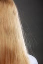 Closeup of woman with static blonde hair. Royalty Free Stock Photo