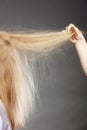 Closeup of woman with static blonde hair. Royalty Free Stock Photo