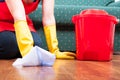 Closeup of woman washing floor at home Royalty Free Stock Photo