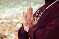 Closeup of woman in yoga lotus position