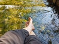 Closeup of womans feet, hardening in a cold mountain brook Royalty Free Stock Photo