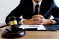 Closeup of wood gavel on the table background