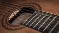 Closeup of wooden acoustic guitar. Royalty Free Stock Photo