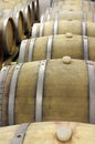 Closeup of wooden barrels for maturing and storing wine 3