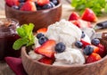 Bowl of Vanilla Ice Cream With Blueberries and Strawberries Royalty Free Stock Photo