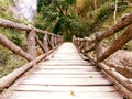 Closeup wooden bridge in a natural park