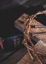 Cross and Crown of Thorns With Holy Bible Royalty Free Stock Photo