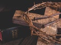 Cross and Crown of Thorns With Holy Bible Royalty Free Stock Photo