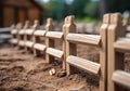 Closeup wooden fence corral for cattle. AI generative