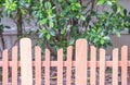 Closeup wooden fence in garden background