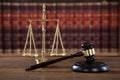 Mallet And Justice Scale On Table In Courtroom Royalty Free Stock Photo
