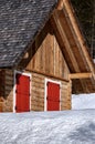 Closeup of a Wooden mountain chalet in Italian Alps Royalty Free Stock Photo