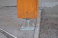 Closeup of wooden pillar or column on the new house construction site with