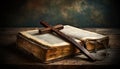 Wooden Religious Cross Above an Old Holy Bible - Generative Ai Royalty Free Stock Photo