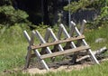 Wooden sawhorse in the backyard Royalty Free Stock Photo