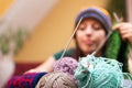 Closeup of wool with a woman Royalty Free Stock Photo