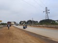 Closeup of working in Road construction work in Kadabagere Village rural India, This is rural infrastructure development project