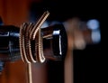 Closeup of a wound string on guitar