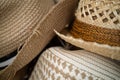 closeup of woven textures of different summer hats Royalty Free Stock Photo