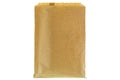 Closeup of wrinkly thin brown grocery paper bag, blank front and