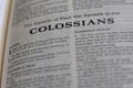 Closeup of "The Epistle of Paul the Apostle to the Colossians" in Holy Bible