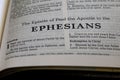 Closeup of "The Epistle of Paul the Apostle to the Ephesians" in Holy Bible