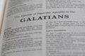 Closeup of "The Epistle of Paul the Apostle to the Galatians" in Holy Bible