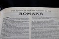 Closeup of "The epistle of Paul the Apostle to the Romans" in Holy Bible