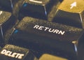 Closeup of a 'return' button on a computer keyboard