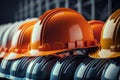 Many hardhat helmet on row with Copy space, Engineering Construction Concept Royalty Free Stock Photo