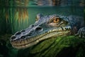 Closeup Young American alligator at the bottom of the pond. generative AI