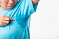 Female very badly have armpit sweat stain on her clothes