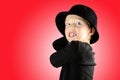 Closeup of young boy with heavy furious and angry expression with crazy look Royalty Free Stock Photo